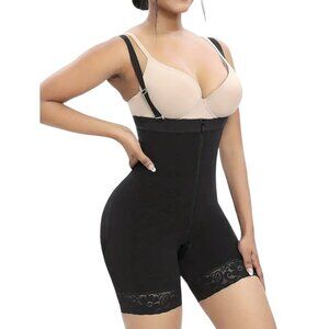 Mid-Thigh Post-Surgical Compression Body Shaper Detachable Straps Zipper Crotch